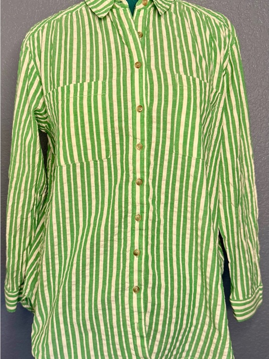Pilcro Tops - Pilcro Striped Button Down Shirt L Green White Cotton Long Sleeve